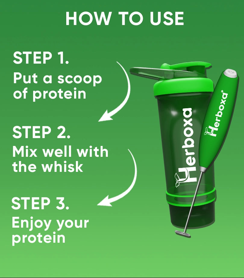 How to use Herboxa Whey Isolate Protein. Put a scoop of protein. Mix well with the whisk. Enjoy your protein