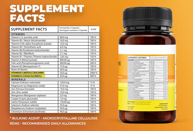 Herboxa Vegan Multivitamins supplement facts label