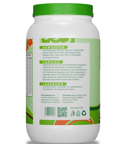 Herboxa Plant-Based Protein. 920g chocolate flavored vegan protein label