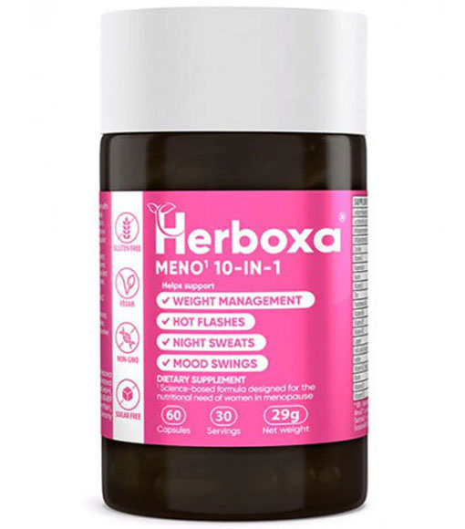 Herboxa MENO 10-in-1 menopause formula with 60 vegan capsules