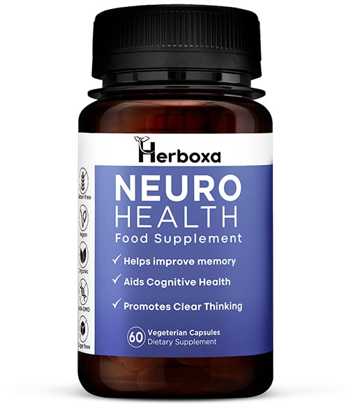 Herboxa Neuro Health supplement bottle 60 capsules with plant-based ingredients and vitamin B complex